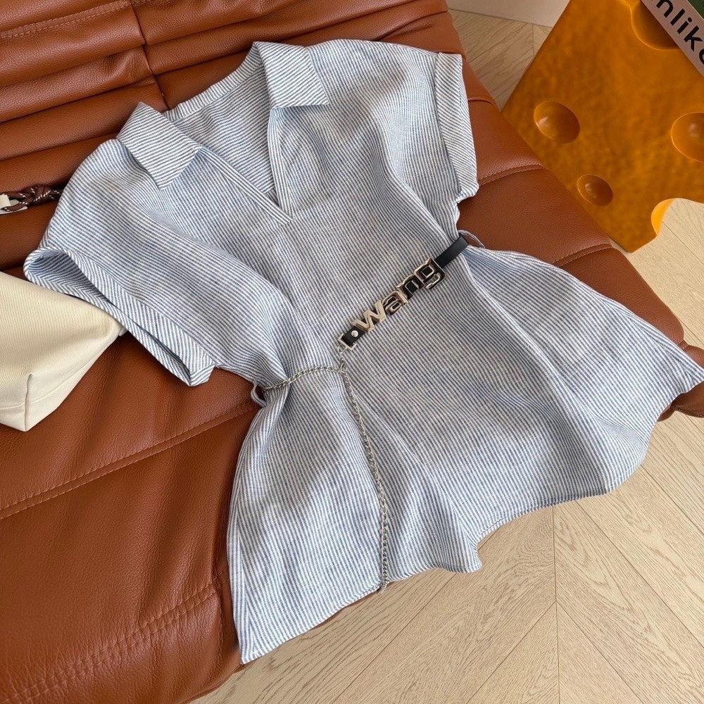 Alexander Wang letter-shaped belt chain embellishing linen shirt - Picture 3 of 7